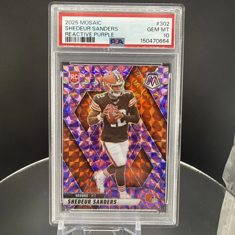 2025 Panini Mosaic Shedeur Sanders RC #302 Reactive Purple PSA 10 Browns
